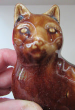 Load image into Gallery viewer, Antique Pottery Money Bank Box in the Shape of a Cat. Treacle Glaze
