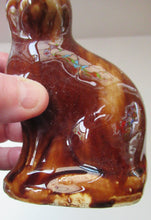Load image into Gallery viewer, Antique Pottery Money Bank Box in the Shape of a Cat. Treacle Glaze
