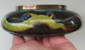 Antique Chinese  Cloisonne Bowl Five-toed Dragon Flaming Pearl  Tonghze Mark