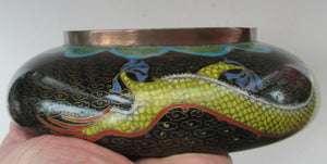 Antique Chinese  Cloisonne Bowl Five-toed Dragon Flaming Pearl  Tonghze Mark