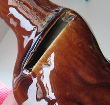 Load image into Gallery viewer, Antique Pottery Money Bank Box in the Shape of a Cat. Treacle Glaze
