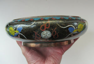 Antique Chinese  Cloisonne Bowl Five-toed Dragon Flaming Pearl  Tonghze Mark