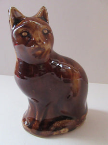 Antique Pottery Money Bank Box in the Shape of a Cat. Treacle Glaze