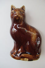 Load image into Gallery viewer, Antique Pottery Money Bank Box in the Shape of a Cat. Treacle Glaze
