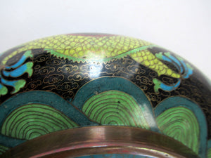 Antique 1900s Chinese Cloisonne Bowl with Yellow Dragon and Flaming Pearl