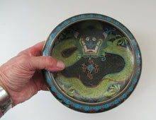Load image into Gallery viewer, Antique 1900s Chinese Cloisonne Bowl with Yellow Dragon and Flaming Pearl
