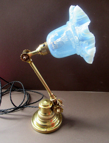 Antique Dugdills Art Nouveau Flower Desk Lamp with Antique Vaseline Shade