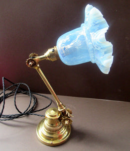 Antique Dugdills Art Nouveau Flower Desk Lamp with Antique Vaseline Shade