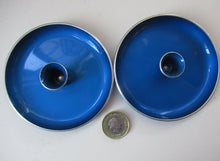 Load image into Gallery viewer, 1950s Norwegian Dark Blue Emalok Pair Candle Holders Candleholders
