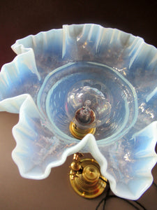 Antique Dugdills Art Nouveau Flower Desk Lamp with Antique Vaseline Shade