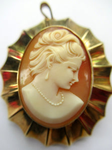 Vintage 9ct gold Shell Cameo Brooch London Hallmark