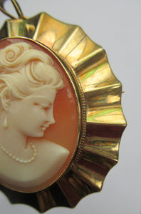 Vintage 9ct gold Shell Cameo Brooch London Hallmark