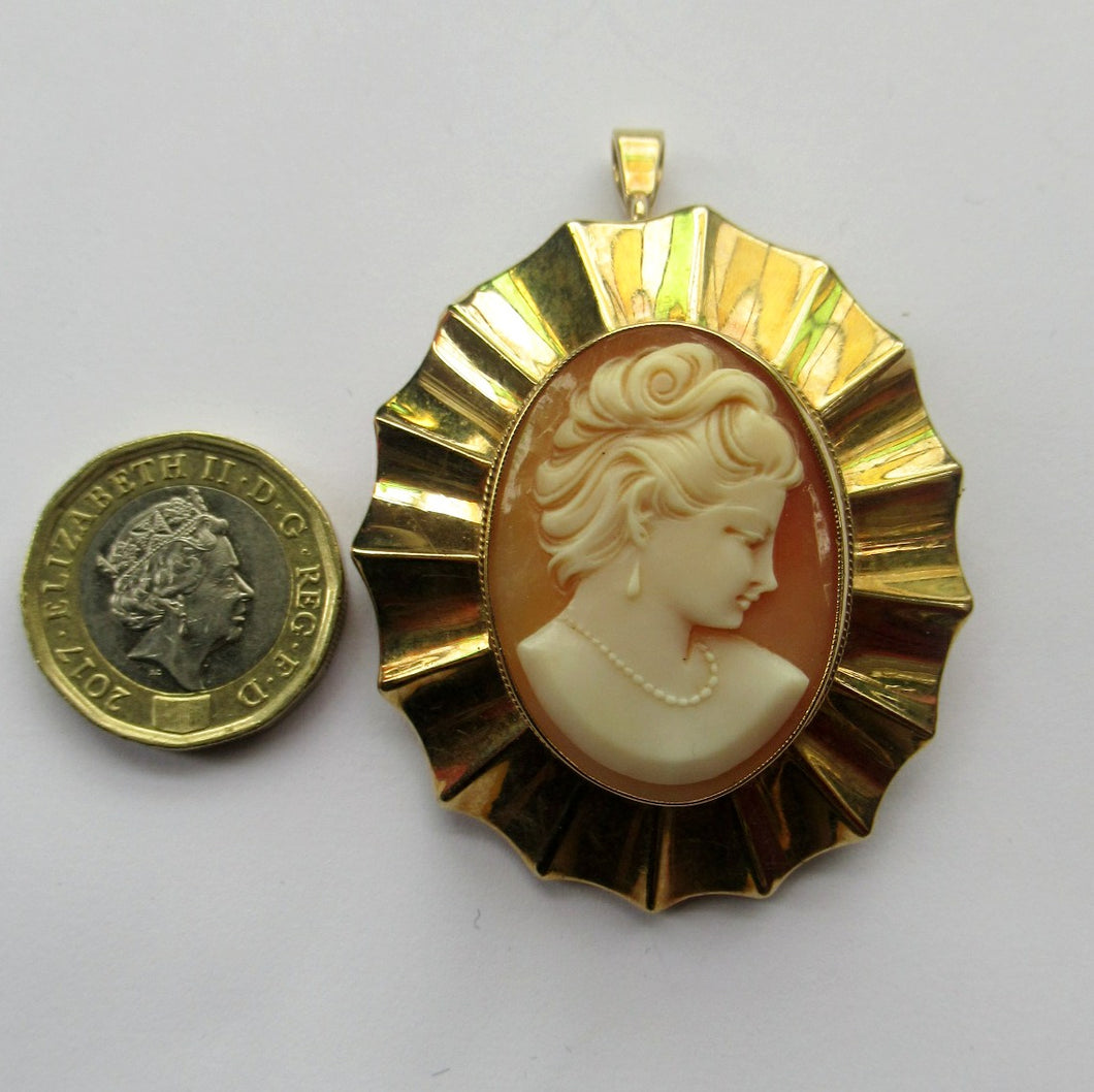 Vintage 9ct gold Shell Cameo Brooch London Hallmark