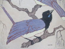 Load image into Gallery viewer, 1920s Art Deco Colour Woodcut by Martin Erich Philipp. Crows Ravens
