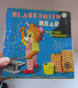 1950s Blacksmith Bear Battery Tinplate Toy A1 Japanese