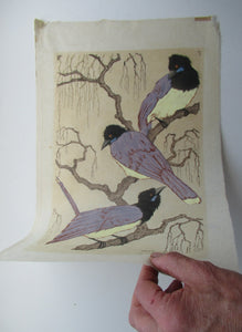 1920s Art Deco Colour Woodcut by Martin Erich Philipp. Crows Ravens