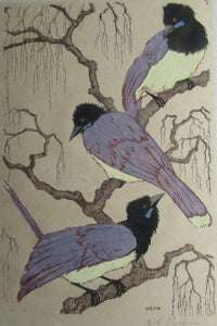 1920s Art Deco Colour Woodcut by Martin Erich Philipp. Crows Ravens