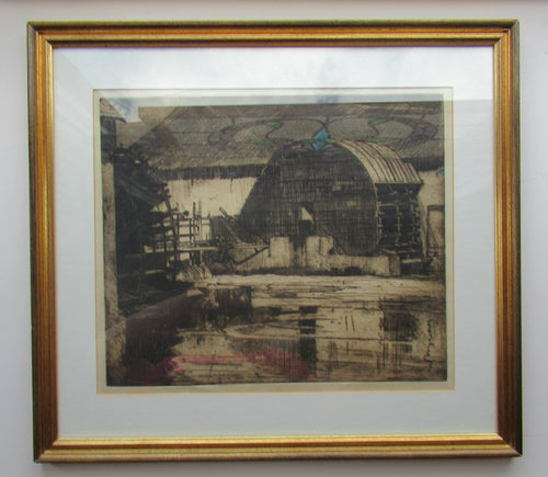 Frank Brangwyn Pencil Signed Etching The Mill Wheel Montreuil