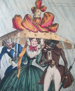 1820s Original Georgian Print Fashion Satire on Large Hats William Heath
