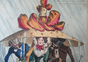 1820s Original Georgian Print Fashion Satire on Large Hats William Heath