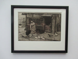 Antique Print Mealtime. Fishwife Feeding the Ducks by Robert Walker Macbeth