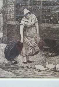 Antique Print Mealtime. Fishwife Feeding the Ducks by Robert Walker Macbeth