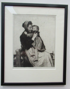 Original Pencil Signed Etching: William Lee Hankey. Mother and Child; 1920s