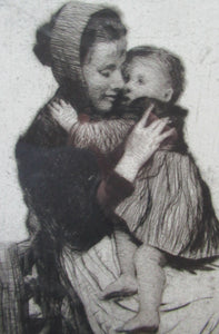 Original Pencil Signed Etching: William Lee Hankey. Mother and Child; 1920s
