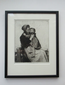 Original Pencil Signed Etching: William Lee Hankey. Mother and Child; 1920s