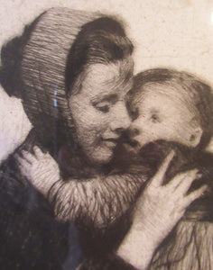 Original Pencil Signed Etching: William Lee Hankey. Mother and Child; 1920s