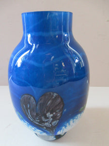 Tall Blue Caithness Glass Cadenza Hearts Vase by Colin Terris