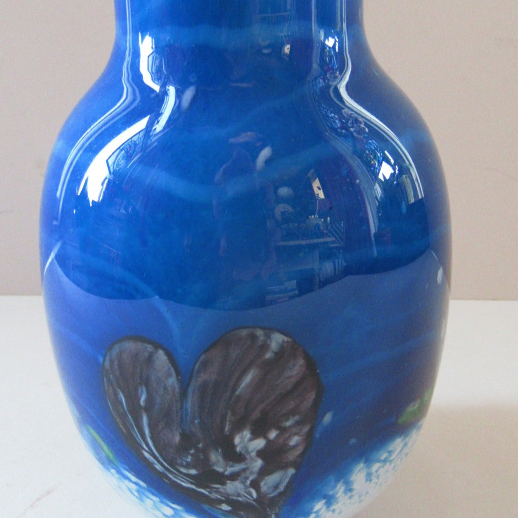 Tall Blue Caithness Glass Cadenza Hearts Vase by Colin Terris