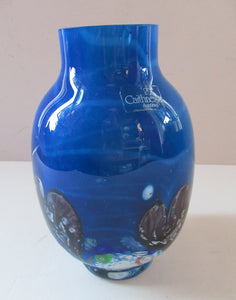 Tall Blue Caithness Glass Cadenza Hearts Vase by Colin Terris