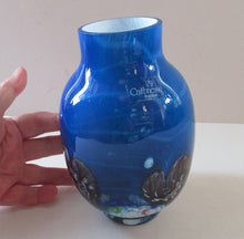 Load image into Gallery viewer, Tall Blue Caithness Glass Cadenza Hearts Vase by Colin Terris
