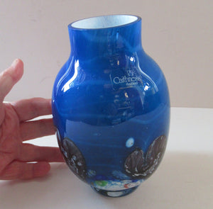 Tall Blue Caithness Glass Cadenza Hearts Vase by Colin Terris