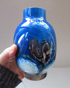 Tall Blue Caithness Glass Cadenza Hearts Vase by Colin Terris