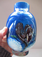 Load image into Gallery viewer, Tall Blue Caithness Glass Cadenza Hearts Vase by Colin Terris
