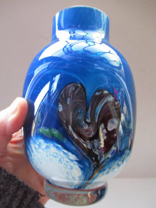 Tall Blue Caithness Glass Cadenza Hearts Vase by Colin Terris