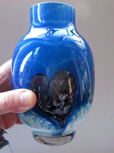 Tall Blue Caithness Glass Cadenza Hearts Vase by Colin Terris