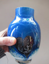 Load image into Gallery viewer, Tall Blue Caithness Glass Cadenza Hearts Vase by Colin Terris
