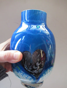 Tall Blue Caithness Glass Cadenza Hearts Vase by Colin Terris