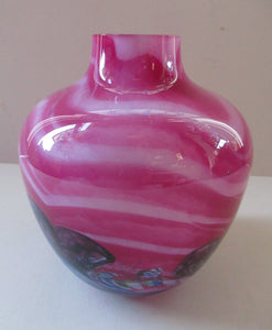 Pink Caithness Cadenza Hearts Glass Vase. Colin Terris Design 1980s