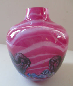 Pink Caithness Cadenza Hearts Glass Vase. Colin Terris Design 1980s