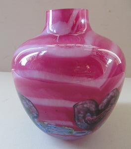 Pink Caithness Cadenza Hearts Glass Vase. Colin Terris Design 1980s