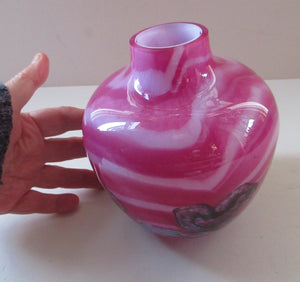 Pink Caithness Cadenza Hearts Glass Vase. Colin Terris Design 1980s