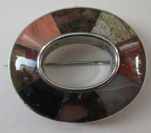 Antique Victorian Agate or Pebble Brooch Solid Silver 