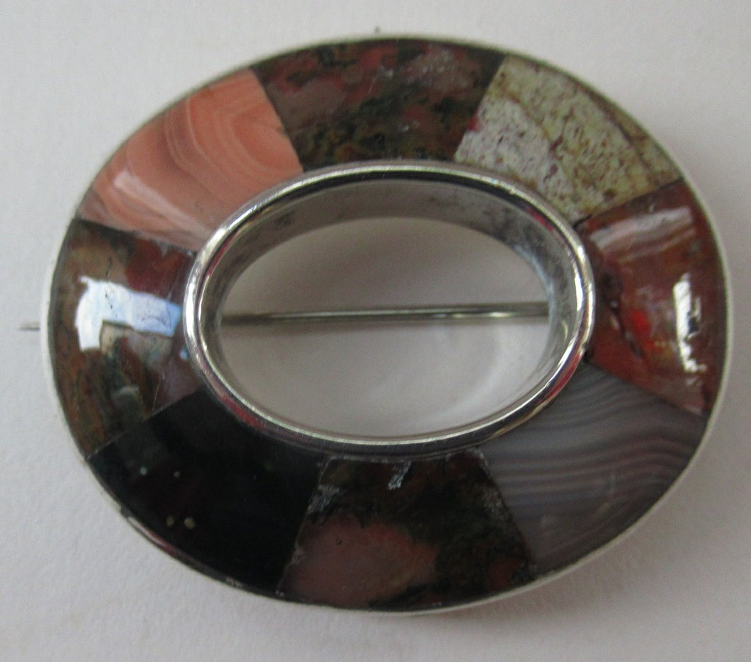 Antique Victorian Agate or Pebble Brooch Solid Silver 