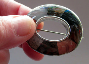 Antique Victorian Agate or Pebble Brooch Solid Silver 