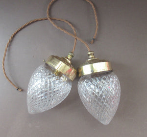 Edwardian Cut Glass and Brass Single Hanging Light Shade 1900s