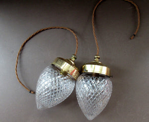 Edwardian Cut Glass and Brass Single Hanging Light Shade 1900s